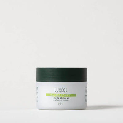 Luxeol Mask White jar with green lid on a white background