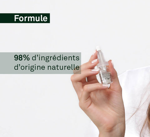 Formula visual: 98% ingredients of natural origin highlighted for treatment vials.