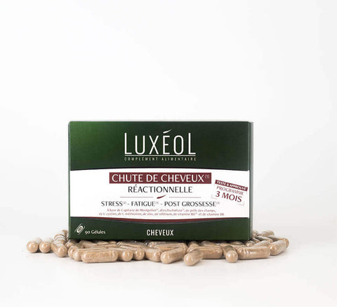 Product box on botanical base representing plant actives in the supplement.