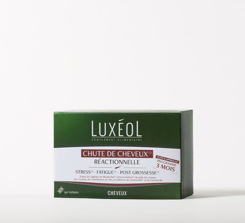 luxeol hair loss supplement on white background
