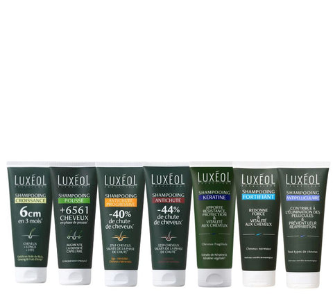 Luxéol professional hair care shampoo collection - 7 clinically proven formulas for growth, density, anti-loss, strengthening, dandruff and keratin treatments