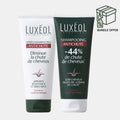 Two Luxéol hair care from anti hair loss products on a white background with a bundle offer icon.