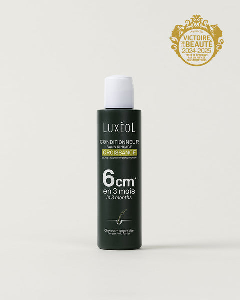 Luxéol hair care product bottle with branding on a light gray background